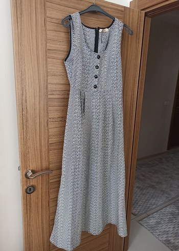 Gri Düğmeli Bohem Kadın Uzun Elbise - Görsel 2