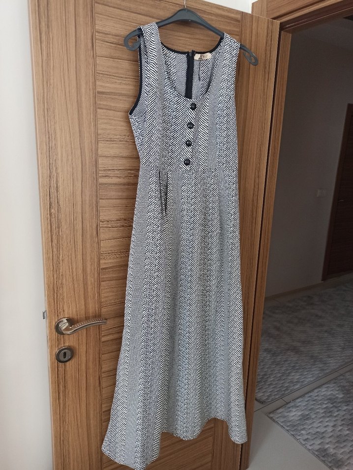 Gri Düğmeli Bohem Kadın Uzun Elbise - Görsel 2