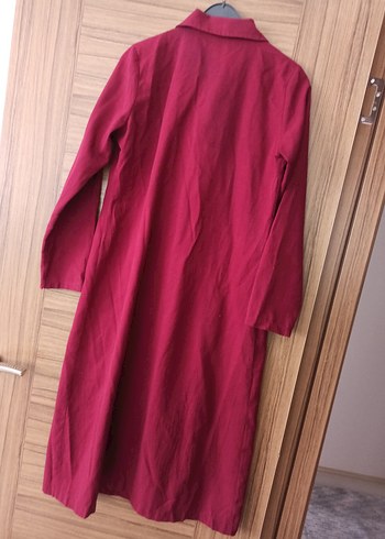 Bordo Uzun Düğmeli Kadın Keten tunik - Görsel 2