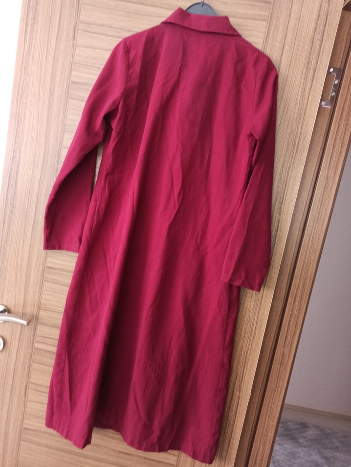 Bordo Uzun Düğmeli Kadın Keten tunik - Görsel 2