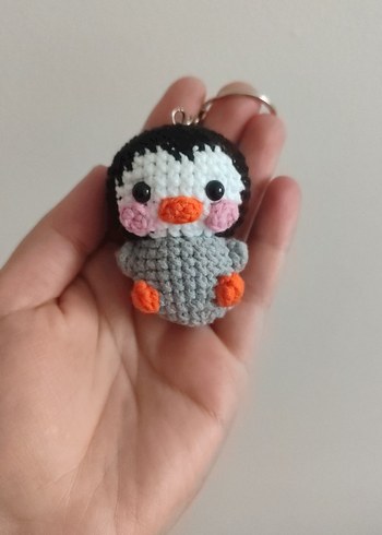 Gri Amigurumi Penguen Anahtarlık