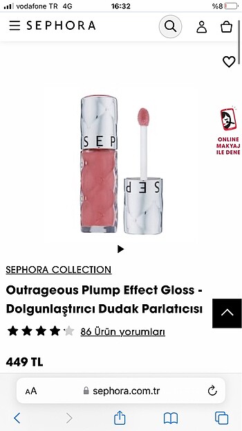  Beden Sephora dudak büyütme etkili gloss