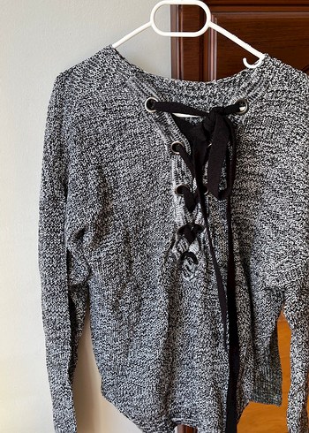 Gri Örgü Kadın Triko Kazak - Görsel 3