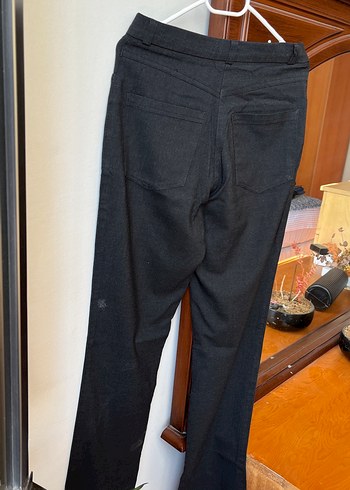 Gri Kadın Kemerli Denim Kumaş Pantolon - Görsel 5