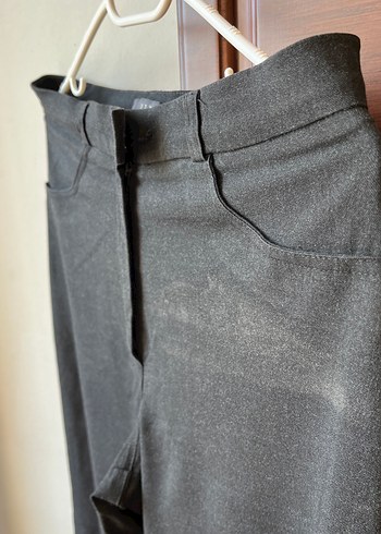 Gri Kadın Kemerli Denim Kumaş Pantolon - Görsel 3