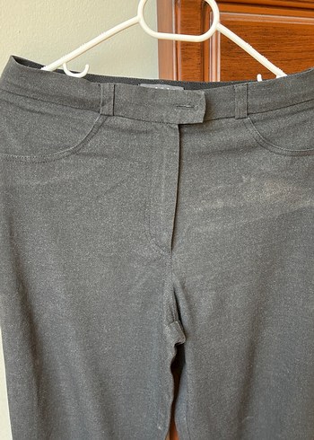 Gri Kadın Kemerli Denim Kumaş Pantolon - Görsel 2