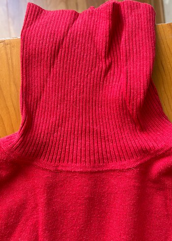 Kırmızı Boğazlı Kadın Kazak - Görsel 3