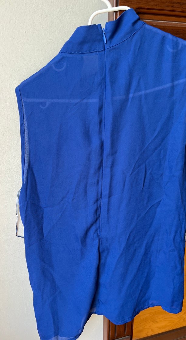 Mavi Kolsuz Yüksek Yaka Bluz - Görsel 4