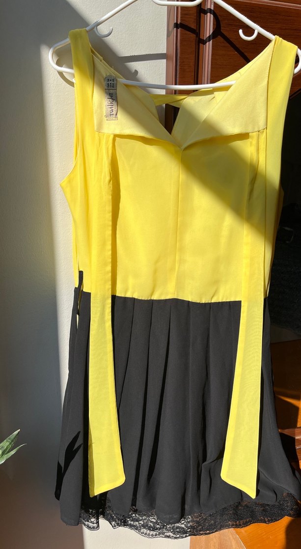 Sarı Siyah Pilili Midi Elbise - Görsel 4