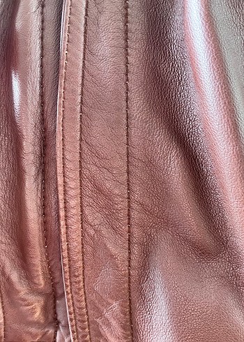 Kadın Kahverengi Deri Ceket, Düğmeli, Salaş - Görsel 5