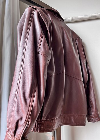 Kadın Kahverengi Deri Ceket, Düğmeli, Salaş - Görsel 4