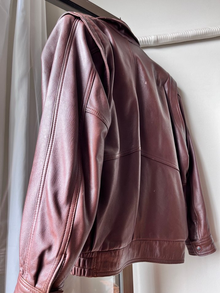Kadın Kahverengi Deri Ceket, Düğmeli, Salaş - Görsel 4