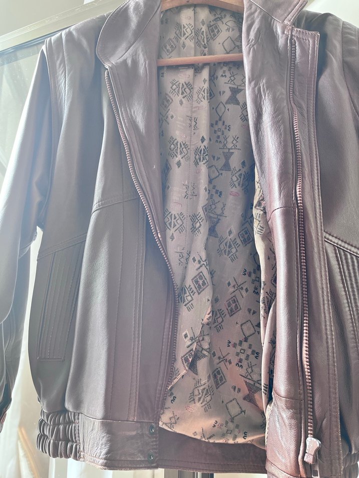 Kadın Kahverengi Deri Ceket, Düğmeli, Salaş - Görsel 2