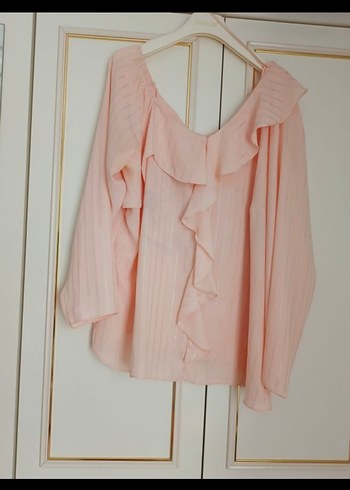 Pembe Keten Mini Bluz Fırfırlı