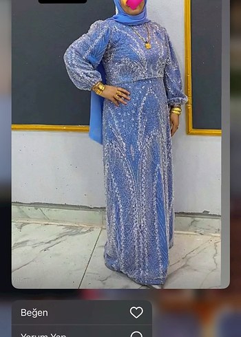 Parlak Mavi Uzun Kollu Abiye Elbise