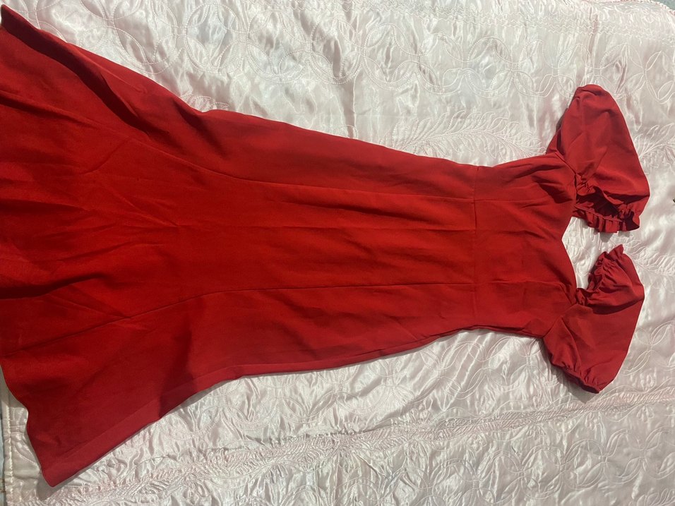 Kırmızı Drapeli Uzun Vintage Kadın Elbise - Görsel 2