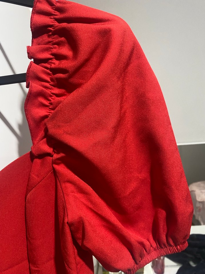 Kırmızı Drapeli Uzun Vintage Kadın Elbise - Görsel 3