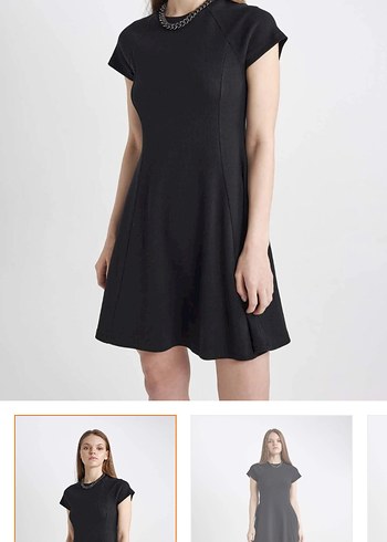 Siyah Fitilli Midi Kısa Elbise - Görsel 3