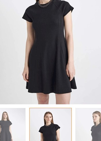 Siyah Fitilli Midi Kısa Elbise - Görsel 2