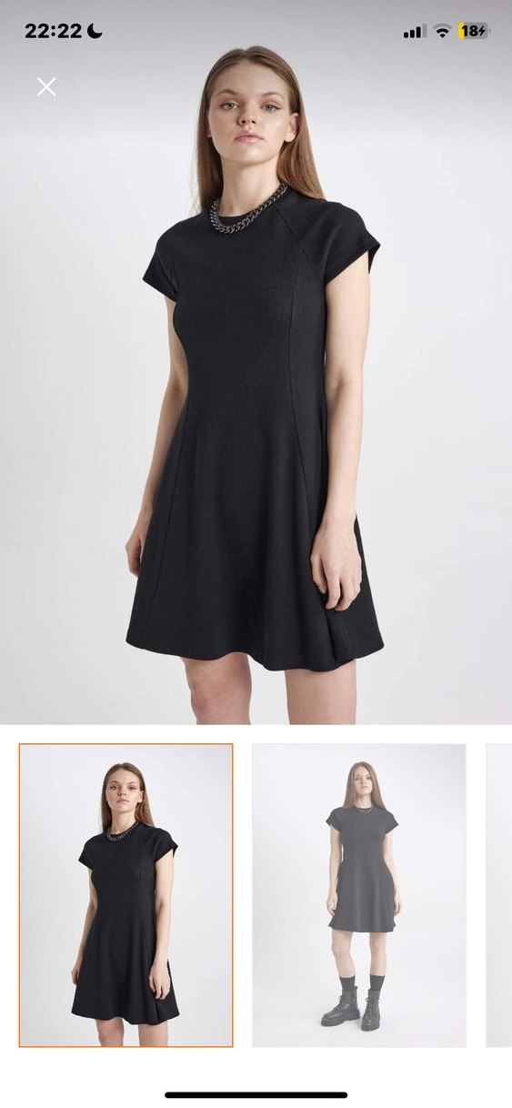 Siyah Fitilli Midi Kısa Elbise - Görsel 3