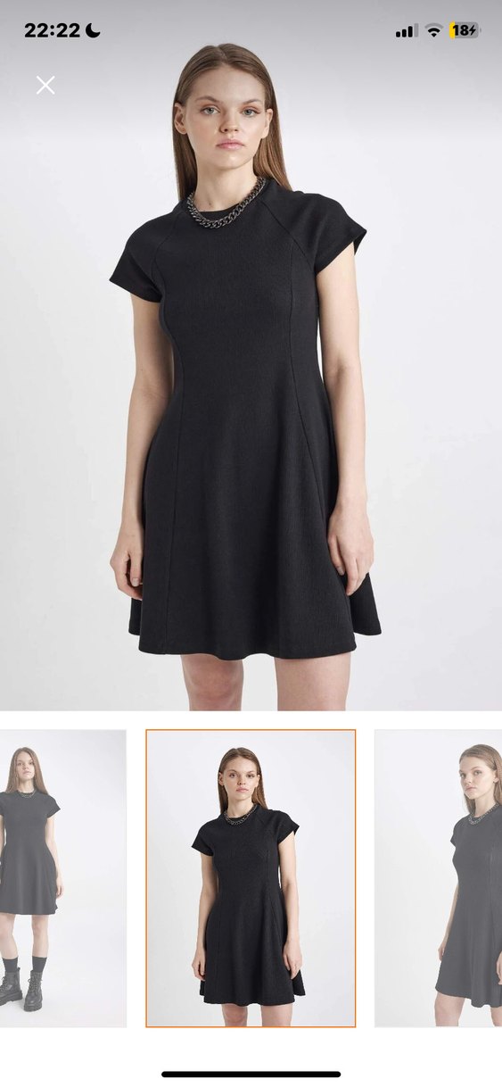 Siyah Fitilli Midi Kısa Elbise - Görsel 2