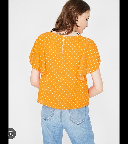 turuncu puantiyeli bluz - Görsel 2
