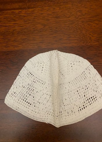 Dantel Detaylı Bej Bohem erkek namaz takkesi - Görsel 2