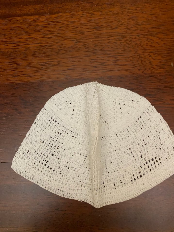 Dantel Detaylı Bej Bohem erkek namaz takkesi - Görsel 2