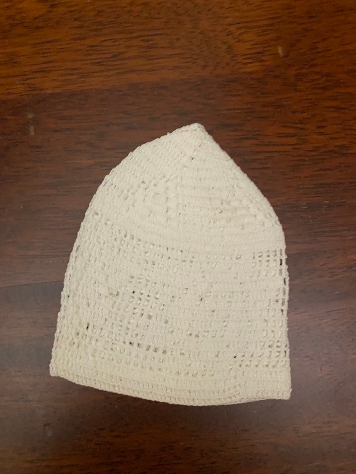 Dantel Detaylı Bej Bohem erkek namaz takkesi - Görsel 3