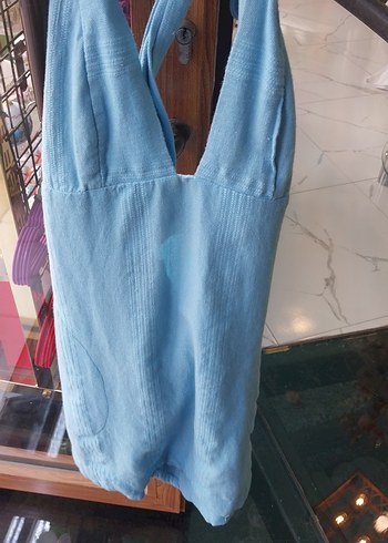 Pastel mavi keten elbise ital yazlik - Görsel 2