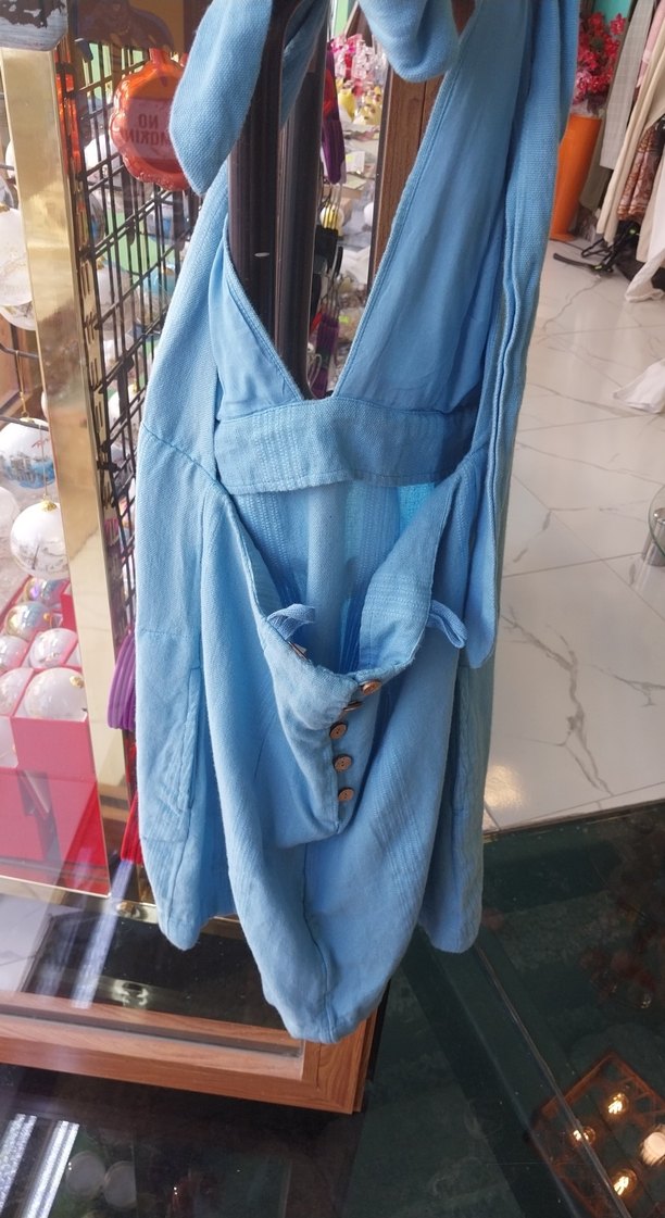 Pastel mavi keten elbise ital yazlik - Görsel 4