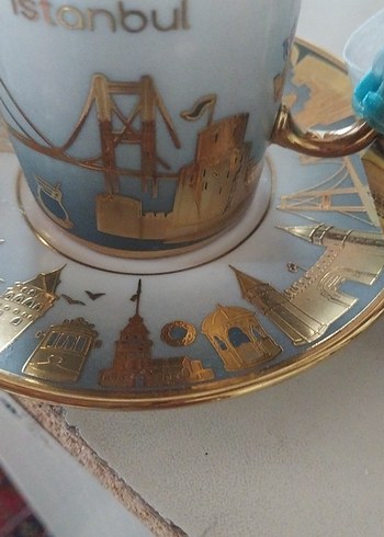 İstanbul Temalı Mavi Kahve Fincanı ve Tabağı - Görsel 2