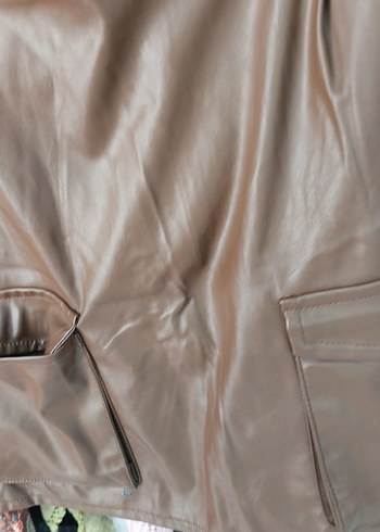 Düğmeli Kahverengi Deri Kadın Ceket - Görsel 3