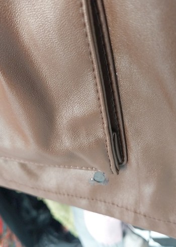 Düğmeli Kahverengi Deri Kadın Ceket - Görsel 4