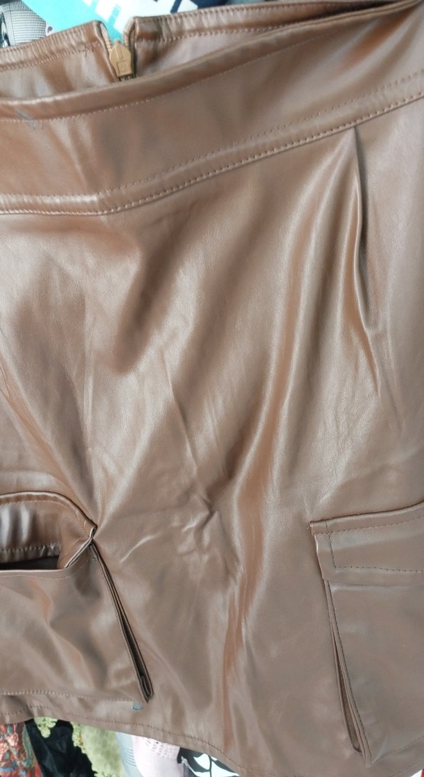 Düğmeli Kahverengi Deri Kadın Ceket - Görsel 2