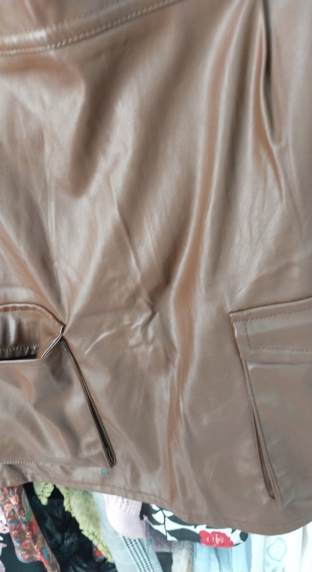 Düğmeli Kahverengi Deri Kadın Ceket - Görsel 3