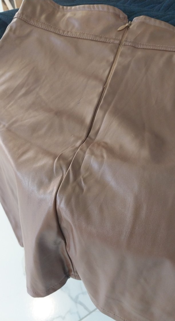 Düğmeli Kahverengi Deri Kadın Ceket - Görsel 5