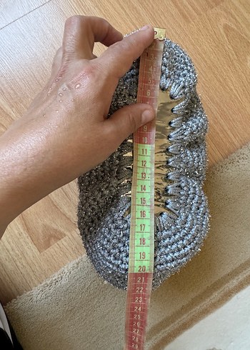 Gri gümüş  Örgü Kadın Clutch Çanta - Görsel 4