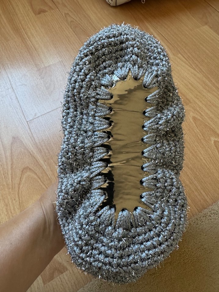 Gri gümüş  Örgü Kadın Clutch Çanta - Görsel 3