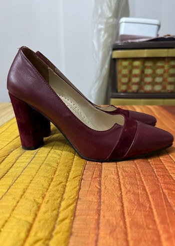 Bordo Kadın Stiletto, Blok Topuk - Görsel 2