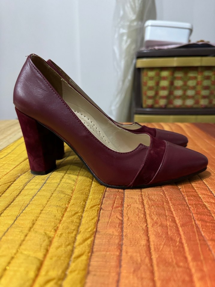 Bordo Kadın Stiletto, Blok Topuk - Görsel 2