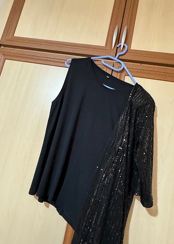 Siyah Parlak payetli Uzun ceket - Görsel 5