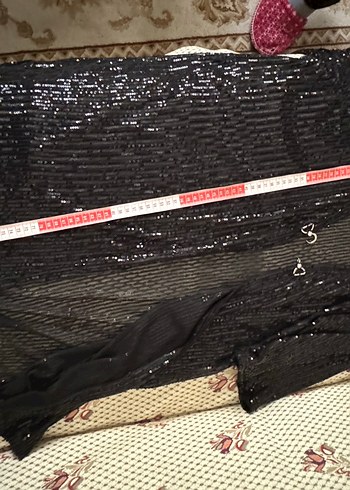 Siyah Parlak payetli Uzun ceket - Görsel 8