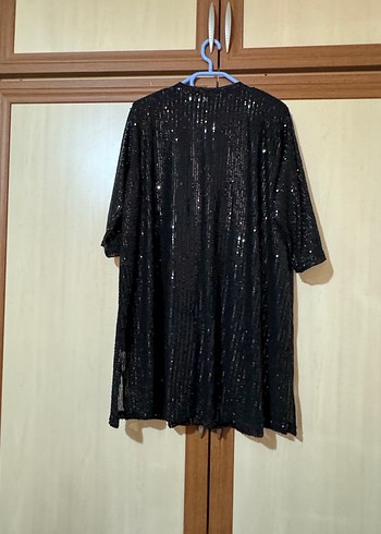 Siyah Parlak payetli Uzun ceket - Görsel 3