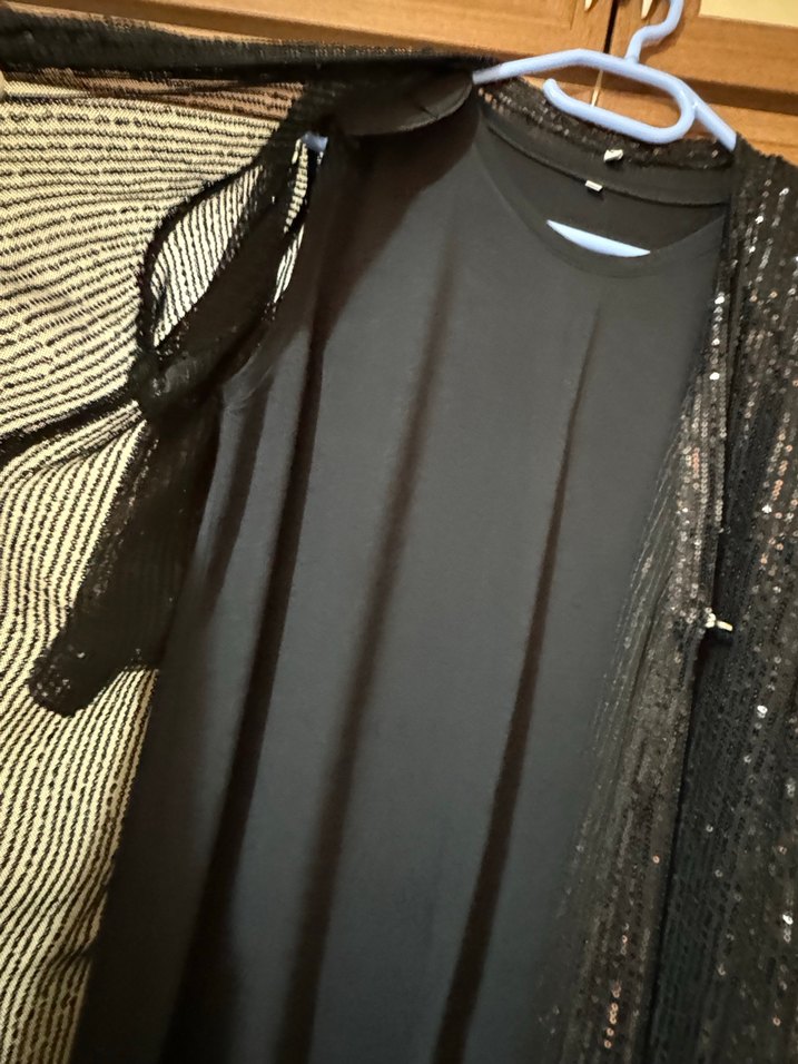 Siyah Parlak payetli Uzun ceket - Görsel 4