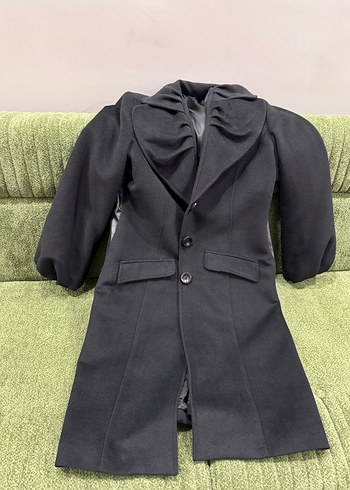 Düğmeli Siyah Kadın Kaban - Görsel 2