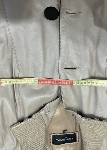 Düğmeli Bej Deri Kadın Ceket - Görsel 4