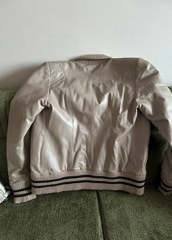 Düğmeli Bej Deri Kadın Ceket - Görsel 3