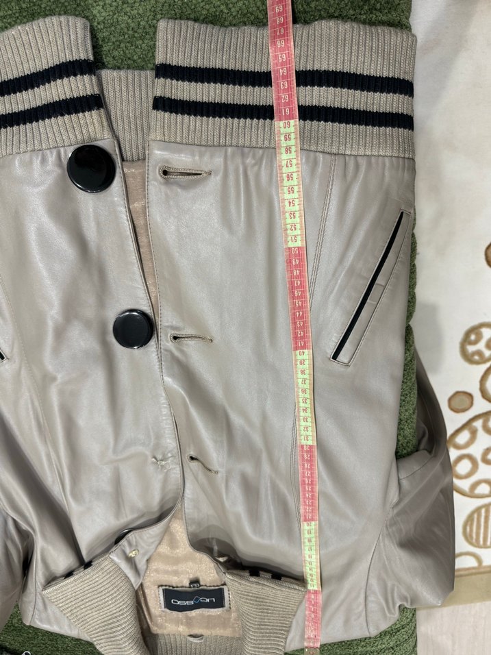 Düğmeli Bej Deri Kadın Ceket - Görsel 5