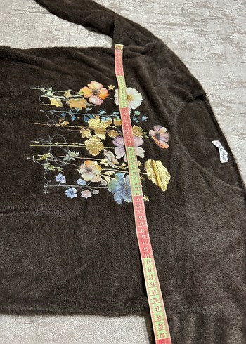 Bohem Çiçek Desenli Örgü Kahverengi Kazak - Görsel 6